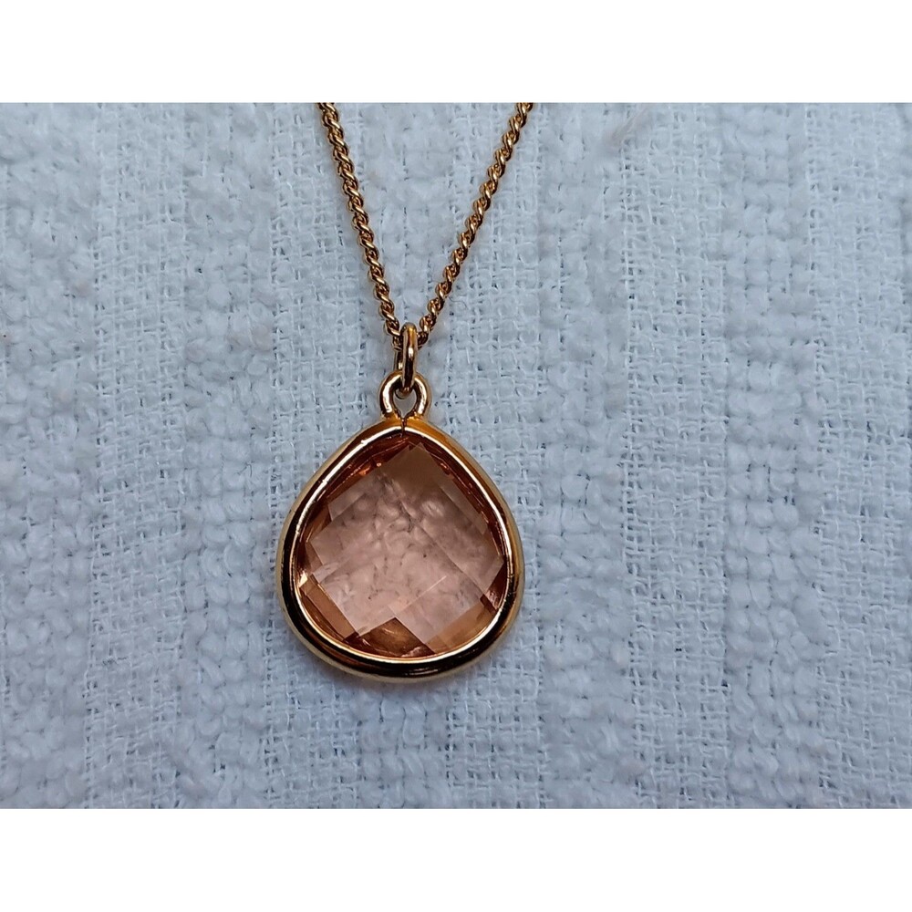 Express Signed Faceted Peach Bezel Rhinestone Pendant Necklace 28 in